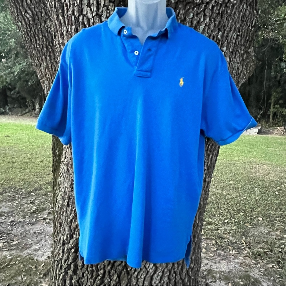 POLO BY RALPH LAUREN LARGE BLUE 100% COTTON SHORT SLEEVE SHIRT YELLOW HORSE LOGO
